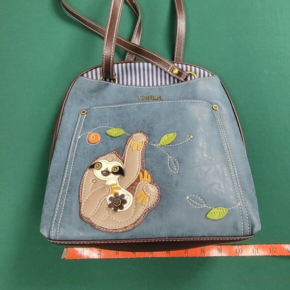NWOT Chala brand denim blue color small backpack purse with sloth adjustable - Picture 7 of 8